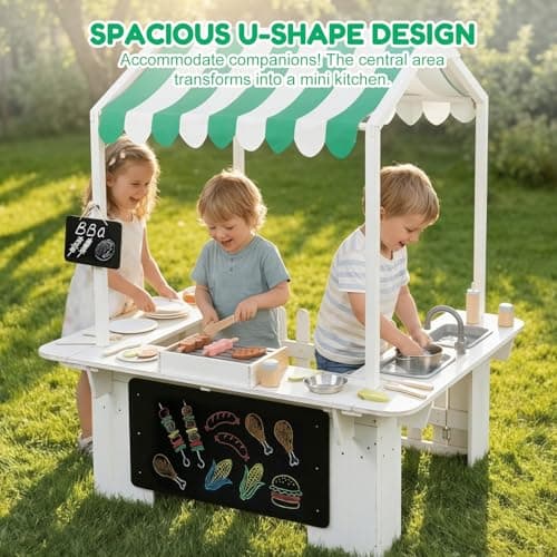 EDUBEBO Kids Outdoor Playhouse, Mud Kitchen, BBQ Toys,Outdoor playsets, Ideal Role Play Toy Gift for Toddlers and Kids Ages 3-8 (White) - Thumbnail 4