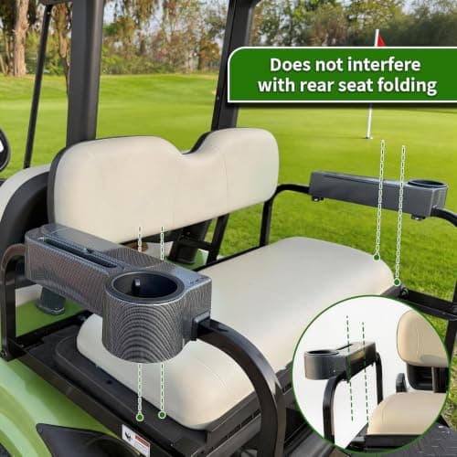 ProCartFit Upgrade Golf Cart Rear Seat Armrest with Cup Holder, UV-Proof Golf Cart Accessories for EZGO, Club Car, Yamaha, All-in-One Arm Rest Fit 1"/1.25" Square Tube, No Drilling, Carbon Fiber - Thumbnail 3