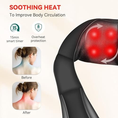 Snailax Cordless Massager - Shiatsu Neck and Shoulder Massager with Heat, FSA Eligible, Portable, Lumbar, Back Electric Massage Pillow, Christmas Gift - Thumbnail 4