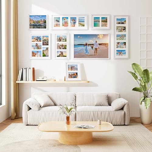 decorUhome 8x24 Picture Frames Collage Wall Decor, Display 5Pcs 4x6 Photos with Mat or 1Pcs 8x24 Unmatted, 5 4x6 Collage Picture Frames for Wall Mounting, White - Thumbnail 6