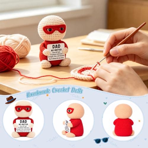 AVBODA Mini Fathers Day Dad Gifts for Men from Daughter Son Wife Funny Handmade Crochet Hero Birthday Gift for Dads Inspirational Best Dad Ever Gift for Step Dads Father in Law Husband - Thumbnail 2