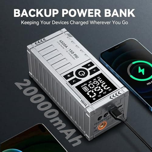 Car Battery Jump Starter with Air Compressor - 4500A Battery Jumper Starter Portable (9.0 Gas/8.0L Diesel) with 150PSI Tire Inflator, 12V Car Jump Box with Jumper Cables, LED Light, LCD Display - Thumbnail 5