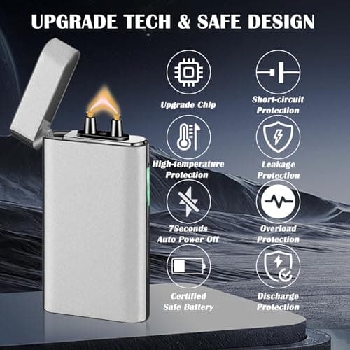 RSBYE Electric Arc Lighter Rechargeable USB C Lighter Electric Plasma Lighters Windproof Fancy Cool Lighters with Upgrade Battery Safety Switch for Candles, Fireworks, Incense (Matte Silver) - Thumbnail 4