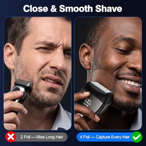 Electric Foil Shaver for Men, 0.05mm Ultra-Thin Foil Electric Razor for Thick Coarse Beard, Wet & Dry Cordless Rechargeable Shaver, IPX7 Waterproof Face Shaver with LED Display for Home Travel Gym - Thumbnail 5