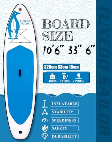 Tuxedo Sailor 10'6"×33"×6" Inflatable Stand Up Paddle Board with SUP Accessories, Anti-Slip EVA Deck and Large Fin, Paddle Boards for Adults & Youth of All Skill Levels - Thumbnail 2