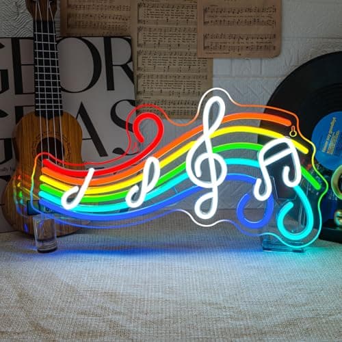 Music Neon Sign Rainbow Neon Signs for Wall Decor Music Notes Led Lights Colorful Light Up for Studio Bedroom Home Children Room Party Bar Man Cave Club Record Player Shop Decoration Gifts