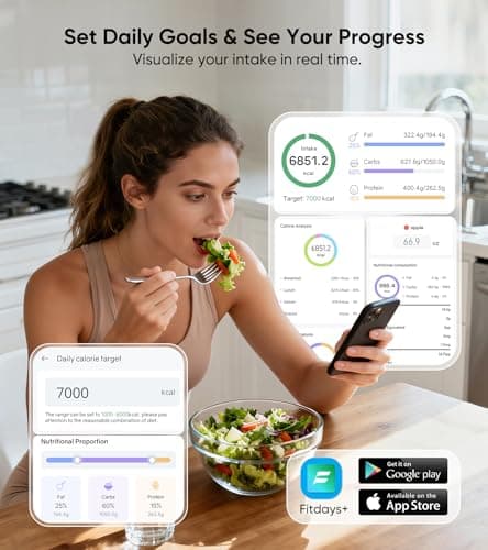 KUAIVO Smart Nutrition Food Scale with LED Display, Tracks Calories, Fat, Carbs & Protein via App, 1g Precision Digital Kitchen Scale for Healthy Eating & Meal Prep - Thumbnail 4