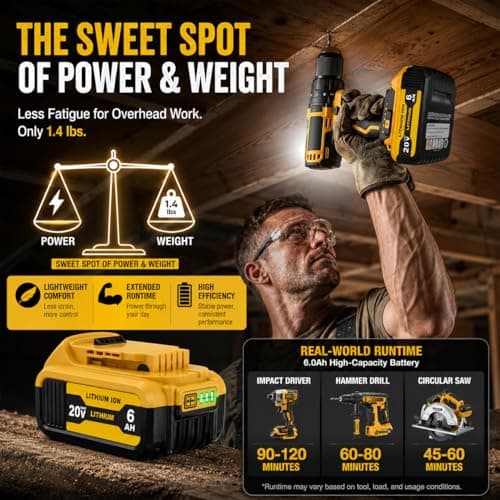 wowrmaykay 2-Packs 6000mAh Lithium-Ion Replace for Dewalt 20V Max Battery Compatible with DCB206 DCB201 DCB203 DCB207 DCB205 DCB204 Cordless Power Tools and Chargers - Thumbnail 5