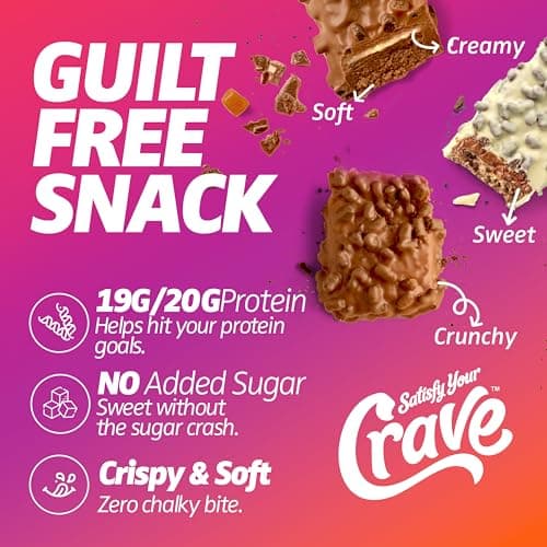 Satisfy Your Crave Protein Bars- High Protein Delicious Snacks- 19-20g of Protein, No Added Sugar- Variety Pack- Cookie Dough, Choc Caramel, Cookies & Cream- On-the-Go Snack, Pantry Staple & for Office, 12 Pack - Thumbnail 4