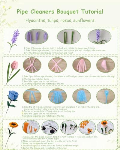 400 Pcs Pipe Cleaner Flower Kit, Pink Pipe Cleaners Bulk, 4 Color Fuzzy Sticks Set for Tulip Flowers Making, Thick Chenille Stems for Arts DIY Craft as Gift (Pink) - Thumbnail 6