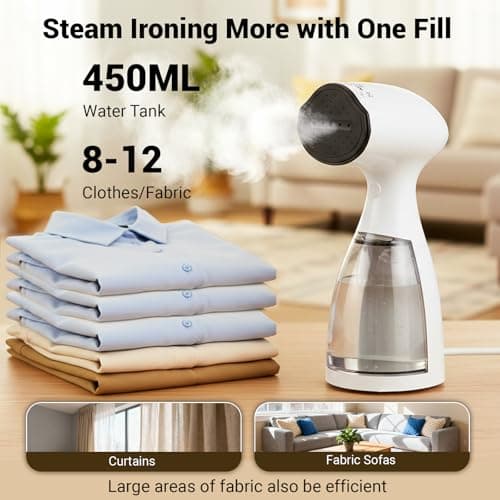 Handheld Steamer for Clothes Wrinkle Removes,110V to 220V Garment Steamer for Multiple Countries,1000W,Large Water Tank 450 ML,10 FT Power Cord,35s Fast Heating (white) - Thumbnail 3