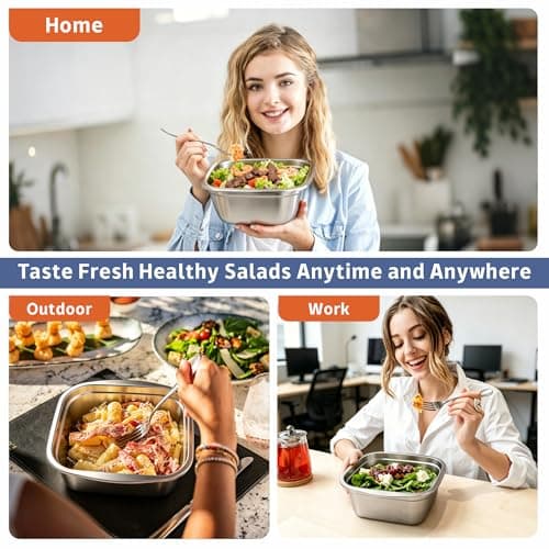 Stainless Steel Salad Bowl with Lid, 75oz 3 Pack Salad Container for Lunch - Thumbnail 6