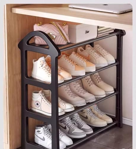 WUSUDUR 4-Tier Metal Shoe Rack Free Standing Storage Organizer for Entryway Closet Garage Dorm Small Spaces, Black - Thumbnail 2