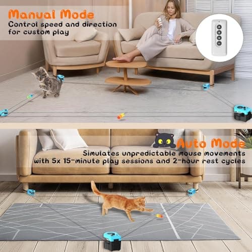 Upgraded Interactive Cat Toy for Indoor, Automatic & Remote Control Cat Chase Toy with Feather Mouse Lure, Adjustable Speed Track, Rechargeable Self-Play Exercise Toy for Bored Cats & Kittens (Blue) - Thumbnail 3