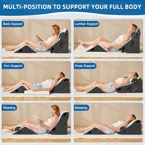 HABUTWAY 4Pcs Orthopedic Wedge Pillow, Adjustable Triangle Support Pillow for Back Pain Relief & Post Surgery Use, Soft Bed Wedge Pillow with Removable Washable Cover, Memory Foam (Dark Grey) - Thumbnail 6