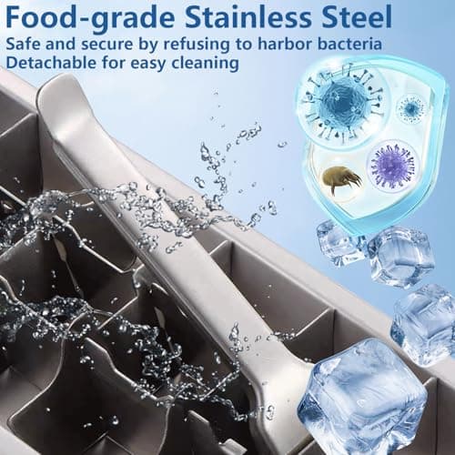 GHAHILI Stainless Steel Ice Cube Trays, Metal Ice Cube Trays for Freezer Vintage Inspired Design with Release Lever Remove Handle for Making Large Cubes Kitchen & Bar (1pcs) - Thumbnail 6