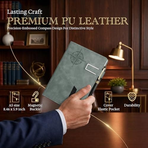 Lined Notebook Journal for Men Women, College Ruled Notebook, Hardcover Leather Journal with Pen & Gift Box, 256 Pages Thick Daily Diary, Professional Notebooks for Work, Travel, Executive, Writing,A5 - Thumbnail 4