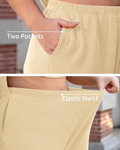 Charmo Short Sets for Women Plus Size Summer Outfits Short Sleeve Tops Elastic Waisted Shorts Matching Pajama Sets Apricot 1X - Thumbnail 4