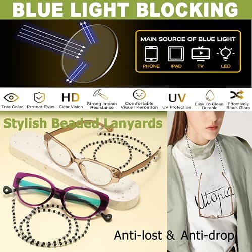 Yiwaeye Photochromic Blue Light Blocking Reading Glasses for Women, Stylish TR90 Cateye Sun Readers Anti UV Ray Glare Filter 2 Pack Purple/Brown 1.5+ - Thumbnail 4
