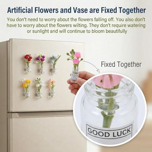 Cute Mini Vase Fridge Magnets,8PCS Funny Luminous Plant Flower Magnets for Fridge,Tiny 3D Plant Pot with Flowers Refrigerator Magnets Decor for Kitchen, Office, Locker, Gifts for Mom Women Men(Small) - Thumbnail 6