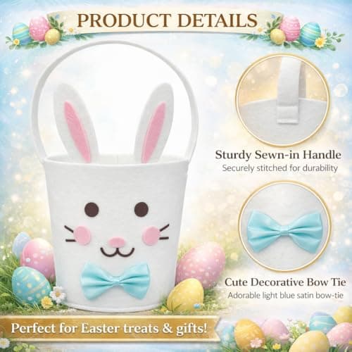 Easter Basket for Kids, Large Cute Animal Gift Basket with Premium Packaging for Egg Hunt, Candy & Toy Gifts, Nursery Toy Storage, Photo Prop & Spring Decorations(White Bunny) - Thumbnail 3