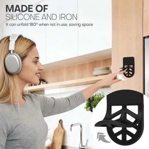 Nezylaf Wall Mount Headphone Stand, 2-in-1 Bendable Silicone Controller Holder, Adhesive Under Desk Hook for Gaming Office & Home, Fits All Headphones for PS5 Xbox Controllers - 1 Pack (Black/White) - Thumbnail 6
