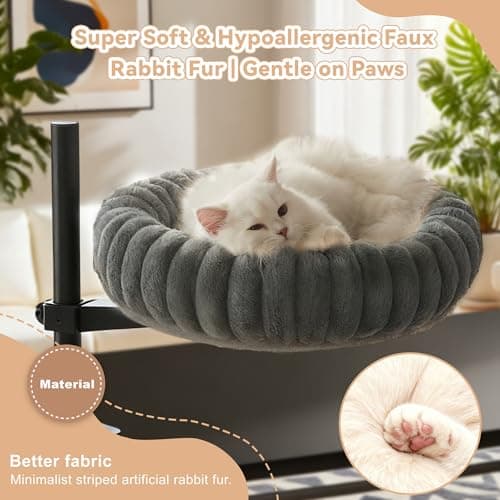 Dogpals 360° Rotating Cat Bed for Desk, Height Adjustable Cat Perch with Semi-Enclosed Design & Removable Cushion, No-Drill Clamp fits up to 1.18" Desk, Supports 9lbs for Office, Gaming Table, Grey - Thumbnail 4