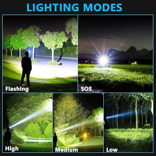 LED Headlamp Rechargeable 99000 High Lux, 9000mAh Long Battery Head Lamp with 12 Modes, IPX7 Waterproof USB Rechargeable Headlight, Zoomable Headlamp for Adults, 90° Adjustable for Camping Hunting - Thumbnail 4