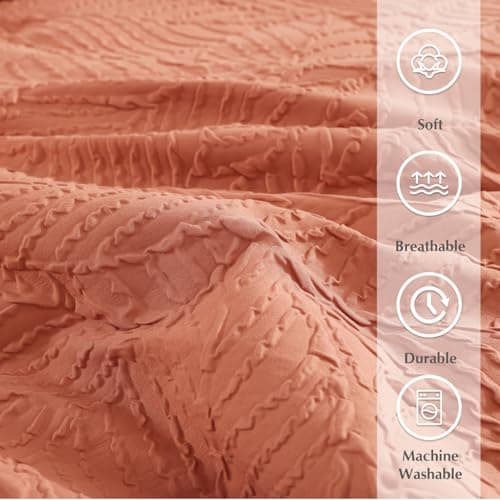 Geniospin Twin Comforter Set - 5 Pieces Burnt Orange Bedding Set, Botanical Textured Comforter Set, All Season Lightweight Bed in a Bag with Comforter, Sheets, Pillowcases & Shams - Thumbnail 6