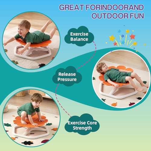 KYZDZQ Spinning Chair for Autistic Kids,Sensory Swivel Chair, 220LBS Weight Capacity, Sensory Toy for ADHD & Autism 3-6 Years Children,Training Body Coordination, Metal Base Non-Slip Design (Orange) - Thumbnail 6