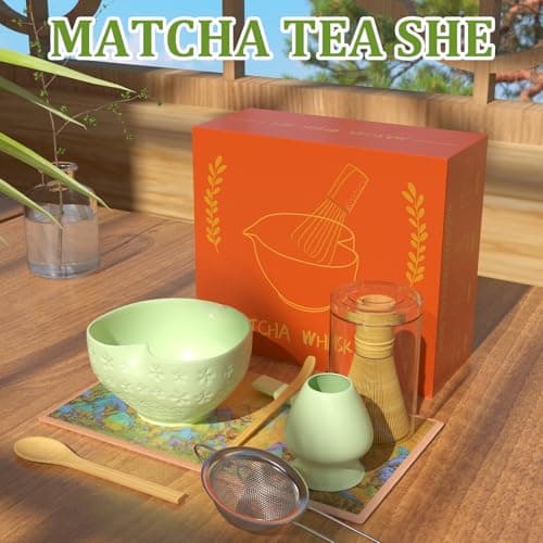Matcha Whisk Set & Japanese Tea Set, 8PCS Ceramic Matcha Kit, Heart-shaped Matcha Bowl with Spout and Bamboo Whisk for Ceremony Matcha Lovers, Ideal Gift Christmas and Birthday (Matcha Green) - Thumbnail 4