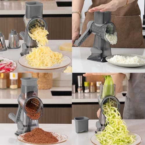 KalraMay Cheese Grater,Rotary Cheese Grater with Handle, Multifunctional Rotary Cheese Shredder Effortlessly Grates Cheese, Vegetables, and Fruits (Gray) - Thumbnail 4
