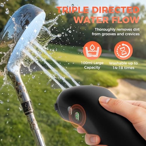 Electric Golf Club Brush Cleaner: 1030 RPM 360° Auto-Rotating Brush with 3-Stream Water Spray, 2 Speeds, 2 Brush Heads, 3.38 Oz Water Tank, Type-C 2000mAh Battery, Storage Bag - Golf Accessories Gift - Thumbnail 3
