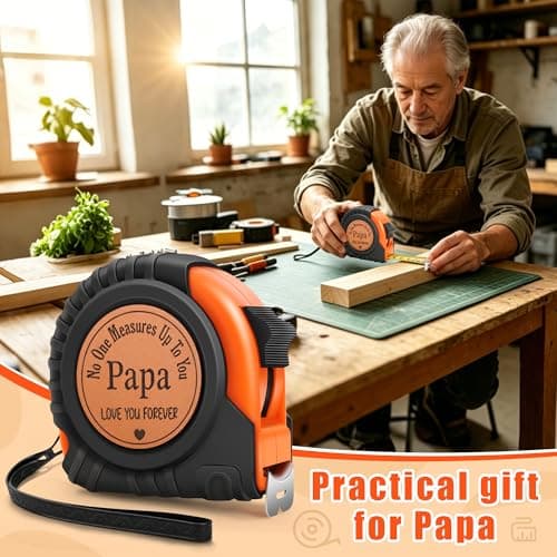 Fathers Day Papa Grandpa Gifts from Grandkids Father's Day Birthday Gift for Papa Grandpa Grandfather from Granddaughter Grandson Grandparents Day Gift Genuine Leather Engraved 25 FT Tape Measure Tool - Thumbnail 5