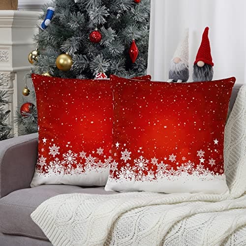 CAROMIO Christmas Throw Pillow Covers 18x18, Red Velvet Throw Pillows Set of 2, Floral Snowflake Pillow Covers for Couch Home Decoration (18 x 18 Inch, 2 Pack) - Thumbnail 5