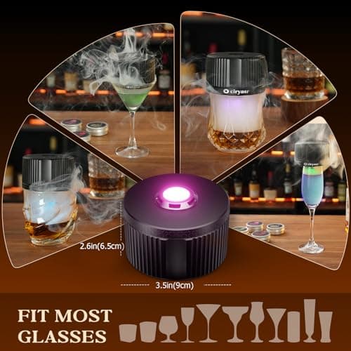 Electric Whiskey Smoker Gift Kit with 2 Glasses & Reusable Ice Cubes, Rechargeable Cocktail Smoker Kit with 6 Wood Chips, Old Fashioned Whiskey Accessories, Bourbon Gifts for Men, Dad, Husband - Thumbnail 3