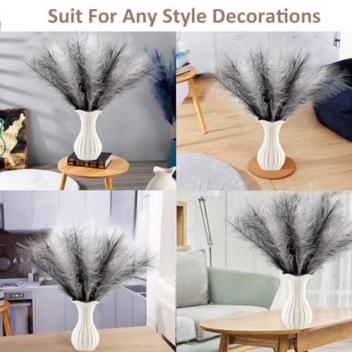 Acfruits Black and Gray Pampas Grass Decor, 30 Pcs 17" Faux Pampas Grass Short Decor, Pompas Grass Flower Arrangement and Vase Filler for Boho Home Wedding Decoration - Thumbnail 6