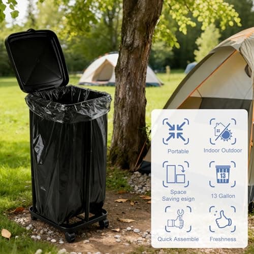 UUFCTY Collapsible Trash Can Camping Portable Garbage Bin Holder Stand with Wheels Plastic Outdoor Trash Can with Lid for Outside Indoor, Black - Thumbnail 4