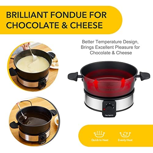 Befano Stainless Steel Fondue Pot with Temperature Control, Forks, Cups, and Rack, 2-Quart, Non-Stick, Perfect for Chocolate, Cheese, Caramel, Marshmallows, Great for Valentine's Day - Thumbnail 3