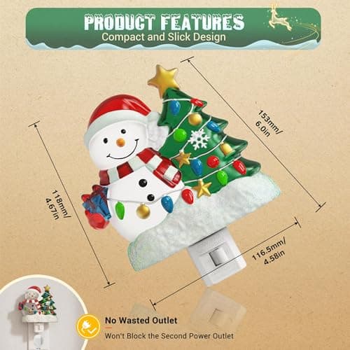 JandCase Christmas Tree & Snowman Night Light, 5000K Night Lights Plug into Wall,Cute & Funny Christmas Night Light for Kids, Nightlights with 360° Rotatable for Home Party Decor,2 Pack - Thumbnail 5