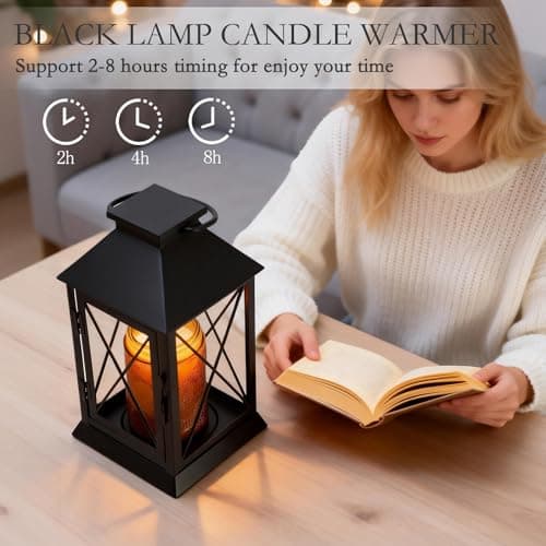 Candle Warmer Lamp with Timer,Compatible with 3 Wick Candles/Large Candel Jars,Vintage Lamp Candle Warmer Lantern,Dimmable Candle Lamp Warmer Farmhouse,Fully Enclosed Designed and Hanging Up-Black - Thumbnail 5