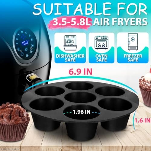 Air Fryer Muffin Pan (7 Cups) – 6.9" Round Egg Bites Silicone Mold Compatible with 3.5–5.8l Fryers, Heat Resistant & Dishwasher Safe – Nonstick Silicone Muffin Pan for Muffins, Egg Bites & Easy Snacks - Thumbnail 2