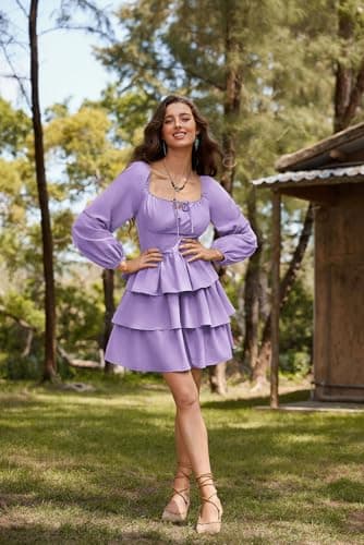 Scarlet Darkness Renaissance Dress for Women Square Neck Long Sleeve Fall Dresses Corset Pirate Costumes with Pockets Purple L - Thumbnail 3