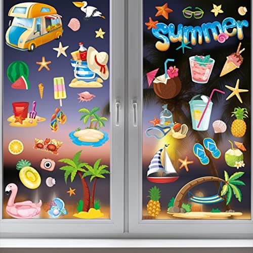 134PCS Summer Window Clings - Summer Window Clings for Glass Windows - Thumbnail 2