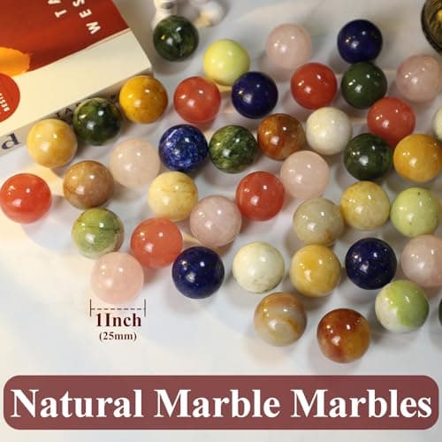 HOROW 15.7 Inches Large Marble Solitaire Board Game Wooden Classic Natural Stone Marbles Solitaire Game Set Containing 36 Colored Natural Stone Marbles Strategy and Smart Games (Red Peach Color) - Thumbnail 3