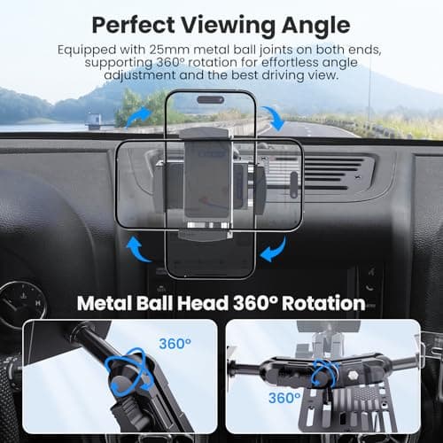 DIAMOOKY Upgraded Metal Phone Mount Compatible with Jeep Wrangler JK JKU 2018 2017 2016 2015 2014 2013 2012 2011 Accessories, Dash Phone Holder with Duck Mounts System Kit - Thumbnail 3