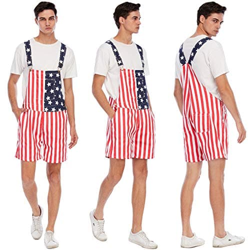 Jumpfolia Unisex Patriotic American Flag Print Denim Bib Overall Shorts Jeans - Mens & Womens One Piece Jumpsuit (F04-3XL - Thumbnail 6