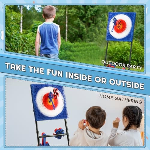 A11N SPORTS Axe Throwing Game with Steel Frame and Bristle Target, Safe Indoor Outdoor Target Game Set, Adjustable Height Yard Game with Axes & Stars for Backyard, Lawn, or Party Play (Blue/Red) - Thumbnail 5