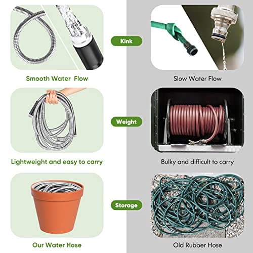 Garden Hose 50 ft, Stainless Steel Water Hose with 10 Function Nozzle Flexible, Heavy Duty, Lightweight, No-Kink, Pet Proof, Puncture Proof Hose Metal for Yard, Outdoor - Thumbnail 5