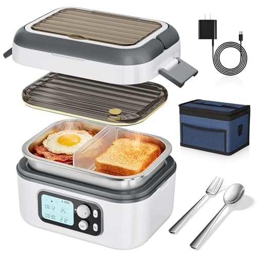 Yofidra Heated Lunch Box, Cordless 24000mAh 100W Electric Lunch Box with Smart Timer, 6.3-Cup Super Large Lunchbox for Men & Women, Portable Food Warmer with Insulated Bag for Outdoor/Office, White